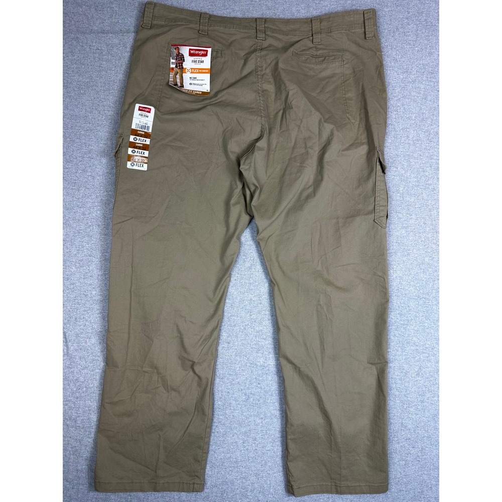 Wrangler Pants Mens 44x32 Five Star Relaxed‎ Fit Cargo Work Tan Khaki